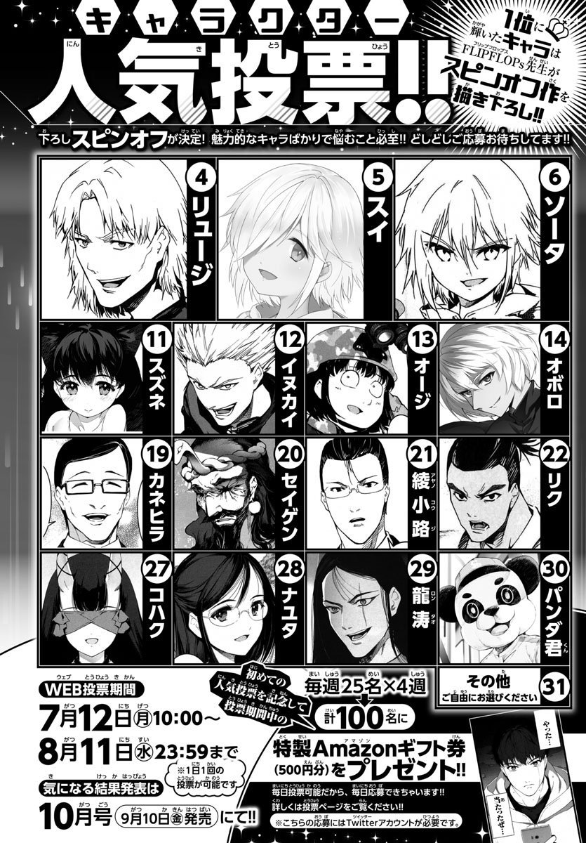 別冊少年チャンピオン編集部 大好評 ダーウィンズゲーム人気投票 開催中 連日の投票ありがとうございます 大変盛り上がっております 人気投票 特製amazonギフト券も当たるプレゼントも実施中 こちらも毎日応募できますよー お昼休みに
