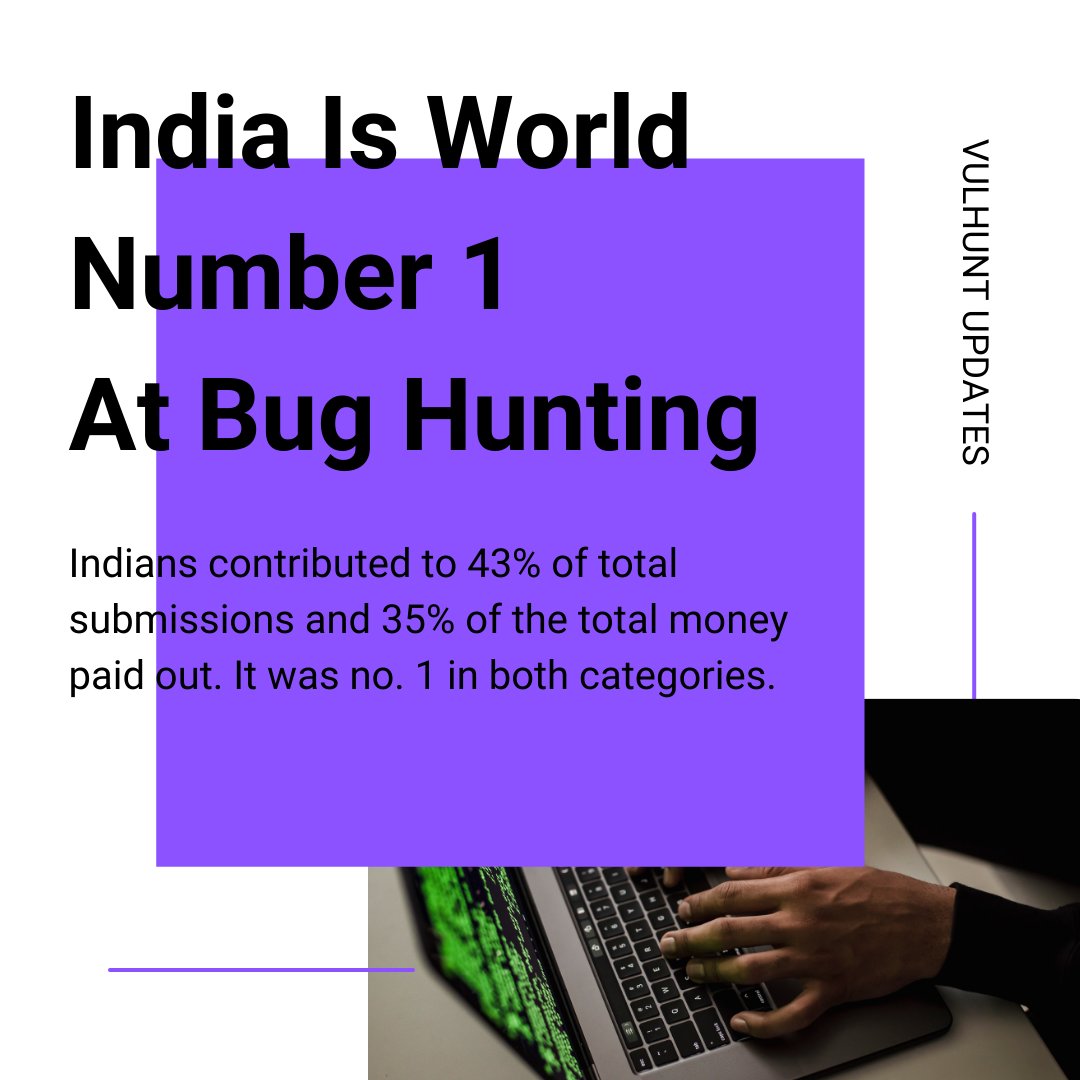 vulhunt's tweet photo. Between 2016 to 2020, India was number 1 at finding some of the most intricate security vulnerabilities around the world.

See this report to learn more.
https://t.co/zdeaYQGNNq
.
.
.
.
.
#CyberSecurity #SecurityBreach #VAPT #VulnerabilityAssessment #PenetrationTesting https://t.co/MkWBiyO6BY