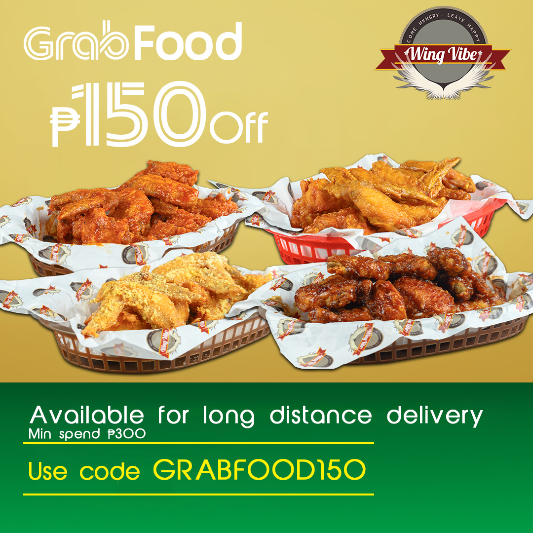 Wingvibe's tweet photo. P150 off! use code: GRABFOOD150
Now available in: 
📍 Quezon City
📍 Mandaluyong
📍 Valenzuela
📍 Caloocan
📍 San Juan
📍 Manila
📍 Makati
#WingVibe https://t.co/u46mthusxm