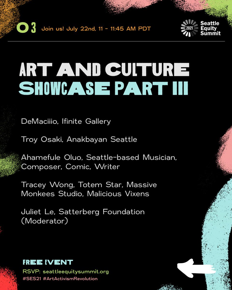 ⏰5 DAYS LEFT TO RSVP to ATTEND #SES21 |July 21st-July 22nd | ⏰

#Art➡️#Activism➡️#Revolution. Are You About This #Life?  RSVP BEFORE July 19th here: SeattleEquitySummit.org

Featuring:
<a href="/sojujuvi/">JULIET VI LE</a> <a href="/troyosaki/">Troy Osaki</a> @ahamefulejoluo @DeMacIIIo