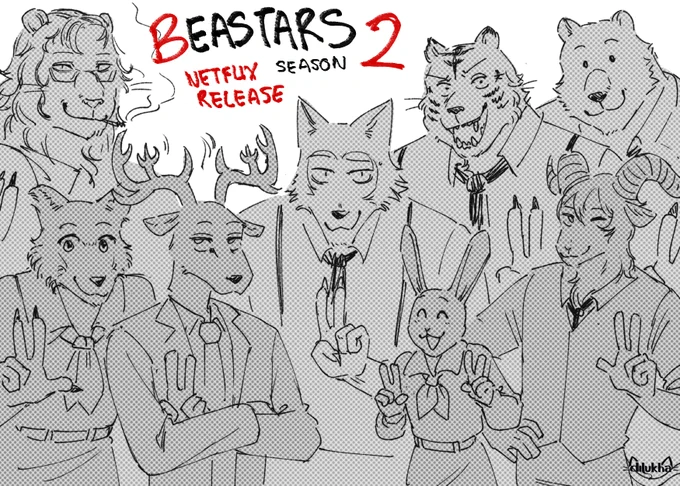 only a few hours left for BEASTARS Season 2 global release!!! quick doodle to celebrate!!! #BEASTARS 