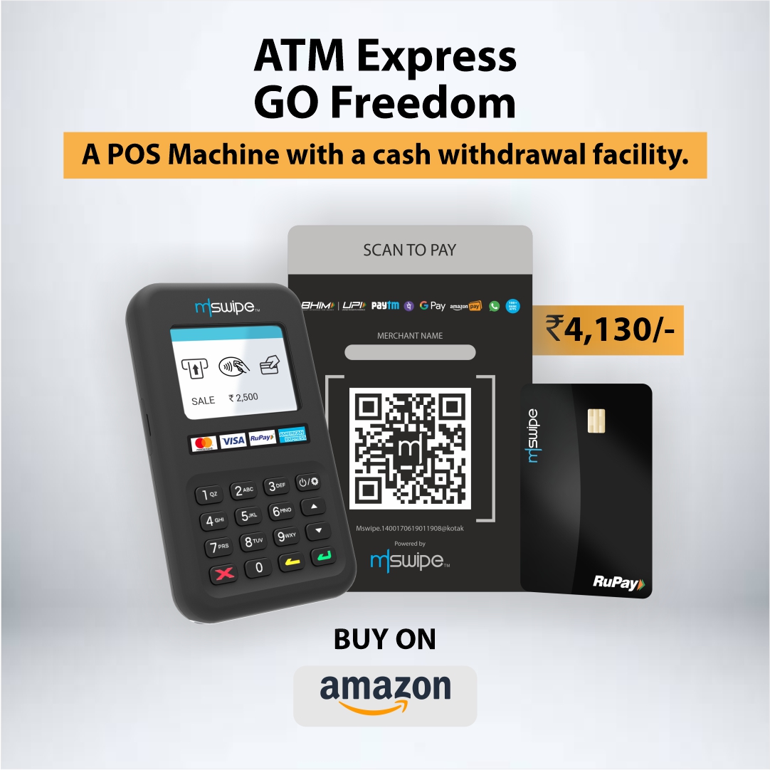 Mswipe's tweet photo. Now buy Mswipe POS Machines on #Amazon for a minimal price of just Rs. 4130/- and get the benefits of #ATMExpress where your customers can derive cash using your POS. It's time to grow your business! It's time to choose Freedom!

Order Now - https://t.co/gS6JkH1djZ

#Mswipe https://t.co/QJBUt2psep