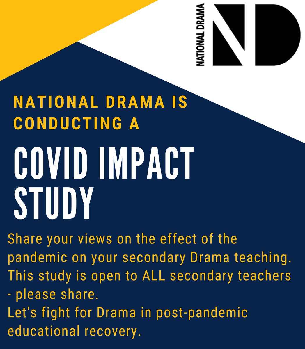 We are conducting a COVID Impact Study into the effects of the pandemic on secondary drama teaching.   We want to  reach out to as many teachers as possible and then publish a report with recommendations in the Autumn.   Please complete the study here:  ow.ly/ULeL50FuQ8X