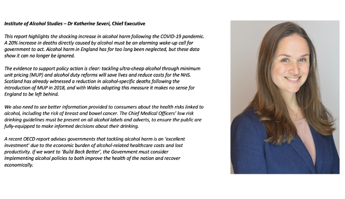 InstAlcStud's tweet photo. IAS Chief Executive, Dr Katherine Severi, responds to the new @PHE_uk report on COVID and Alcohol Harm: https://t.co/Xy1pvvzfv9