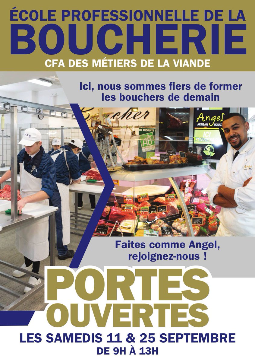 Plusieurs offres de contrats d'apprentissage sont encore à pourvoir en CAP et BP Boucher.
N'attendez plus, validez votre pré-inscription sur notre site Internet ! ecole-boucherie.com/jpo/