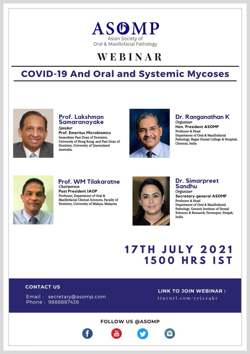 s_vrk's tweet photo. Countdown starts ......
ASOMP Webinar on Covid-19 &amp; Mycoses
by Professor  Lakshman (Sam) Samaranayake 
Link to register 
https://t.co/AAKy77c3yu https://t.co/YIJneZGrP2