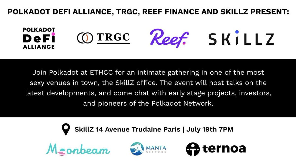 Kiln_finance's tweet photo. Wait, is that another #ETHCC side-event?

Yes! And this one is dedicated to the booming @Polkadot ecosystem with builders such as @ReefDeFi, @Ternoa_, and @MantaNetwork 🏗️

Thanks @vkholostenko and @EtienneTRGC for co-organizing and animating this event! 

https://t.co/5kPSkJ9hth https://t.co/DP317fJH8p