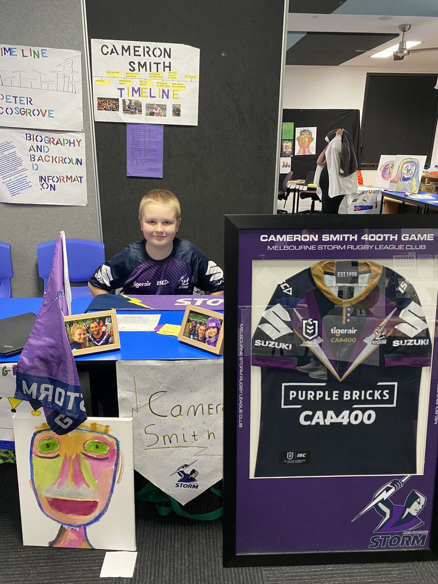 Coll46's tweet photo. My son did a display at his school called Night of the Notable. He choose Cameron Smith. @camsmith9 @storm https://t.co/EQNNnNf4mX