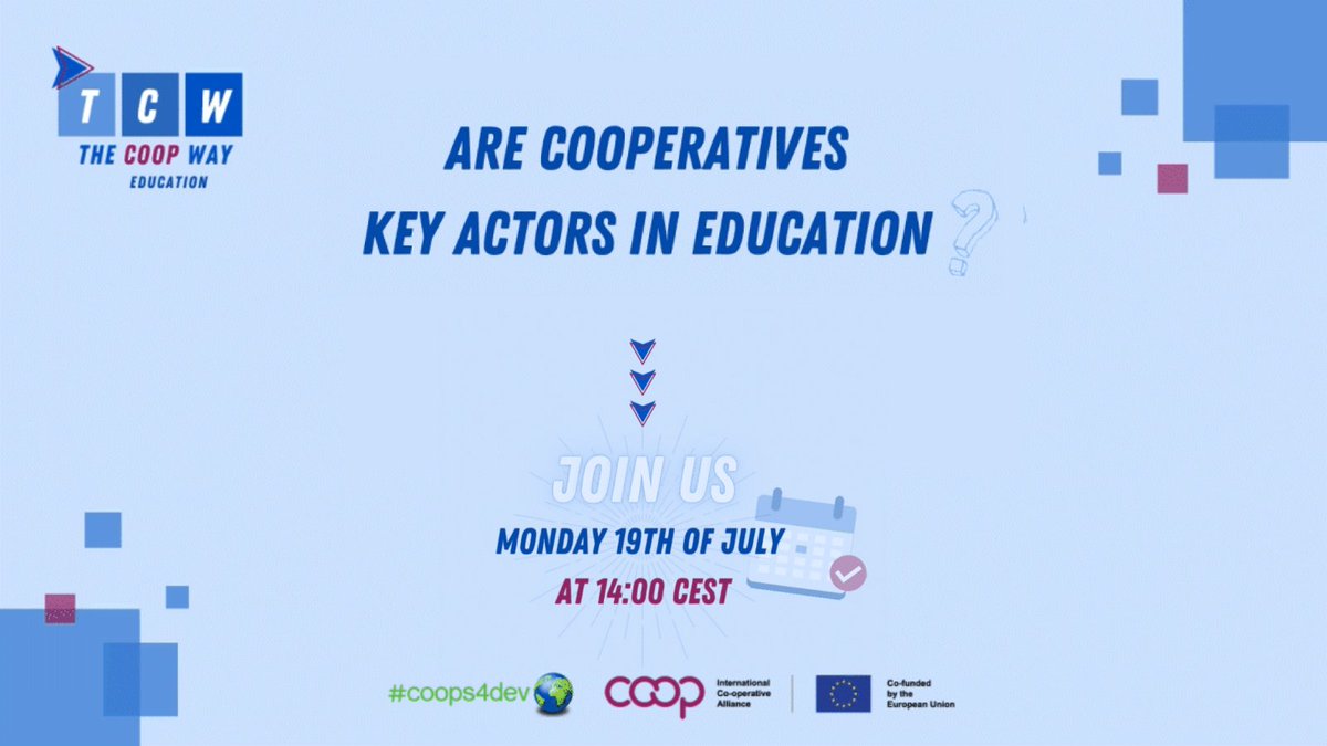 ❓Would you agree that #education is the germ of empowerment and resilience?

On this #WorldYouthSkillsDay, join our participatory discussion on how #coops contribute to #YouthSkills development!

Register now!
👉bit.ly/2TF44vx

#coops4dev🌍 #coopyouth #TheCoopWay