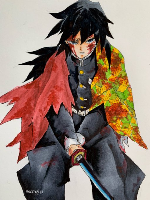 そらさんがTwitterに投稿した冨岡義勇(鬼滅の刃)のイラスト。