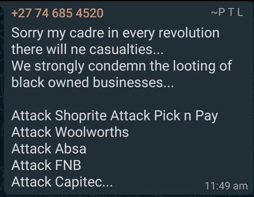 PigSpotter's tweet photo. So this has come across my table. Could this possibly be the names and numbers of those who are behind the riots in JHB and KZN? Even a WhatsApp group was created? Maybe @SAPoliceService needs to look into this? #Exposed @CyrilRamaphosa @PresidencyZA @Our_DA @HermanMashaba 1/2 https://t.co/RKs0MeDj9q