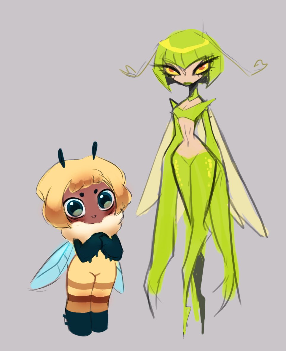 Praying mantis fairy that decided little bee fairy is friend and