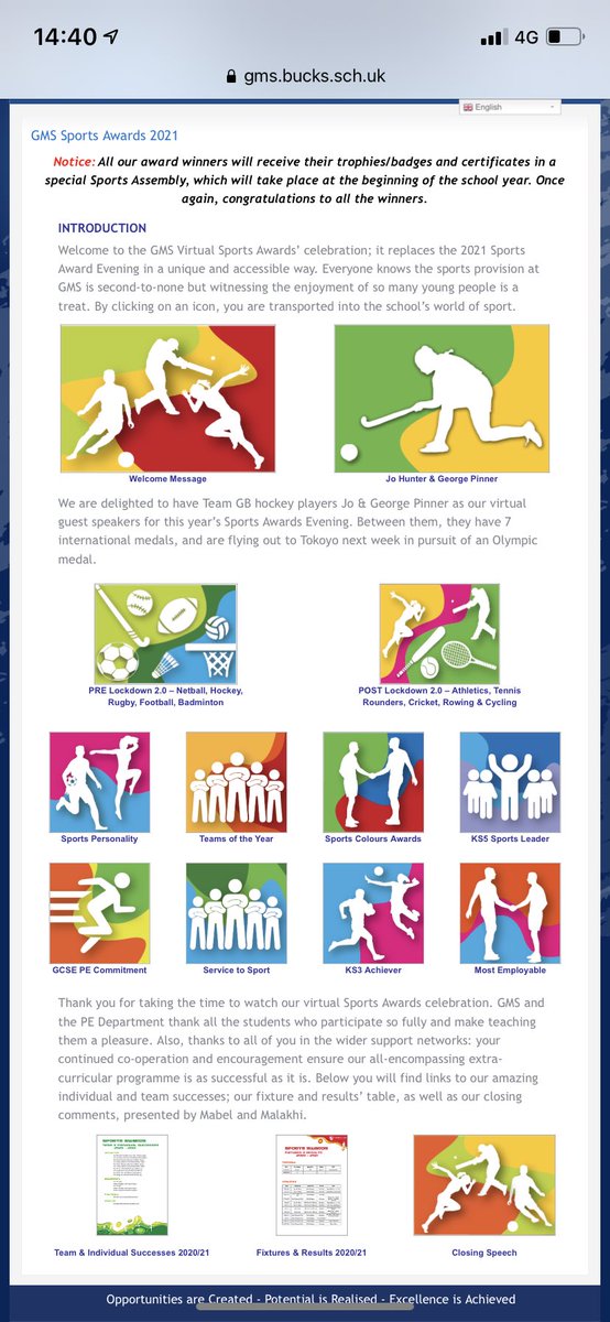 GMS_PE's tweet image. The GMS 2021 Virtual Sports Awards are now LIVE on: gms.bucks.sch.uk/?page_id=29930 

The page includes links to Hockey Team GB guest speakers @GCP01 and @JoHunter9 (thank you!), video montages from the year and lots of well deserved awards. CHECK IT OUT! #TeamGMS