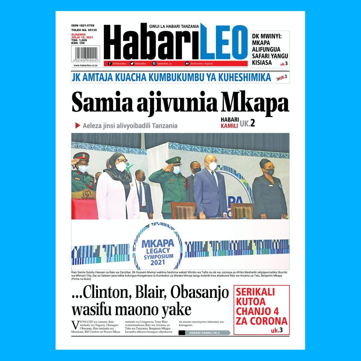 HabariLeo's tweet photo. #MAGAZETINI Kurasa za mbele, 'Samia ajivunia Mkapa'
#habarileoupdates #dailynewsdigitalupdates #jiungetukuunganishe #tsnapp https://t.co/5nzIBBM8mF