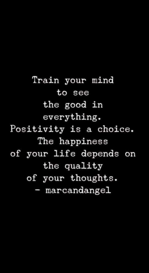 "Train your mind to see the good in everything. Positivity is a choice. The happiness of your life depends on the quality of your thoughts." - <a href="/marcandangel/">Marc & Angel Chernoff</a> 

#ThursdayThoughts #APFLquotes