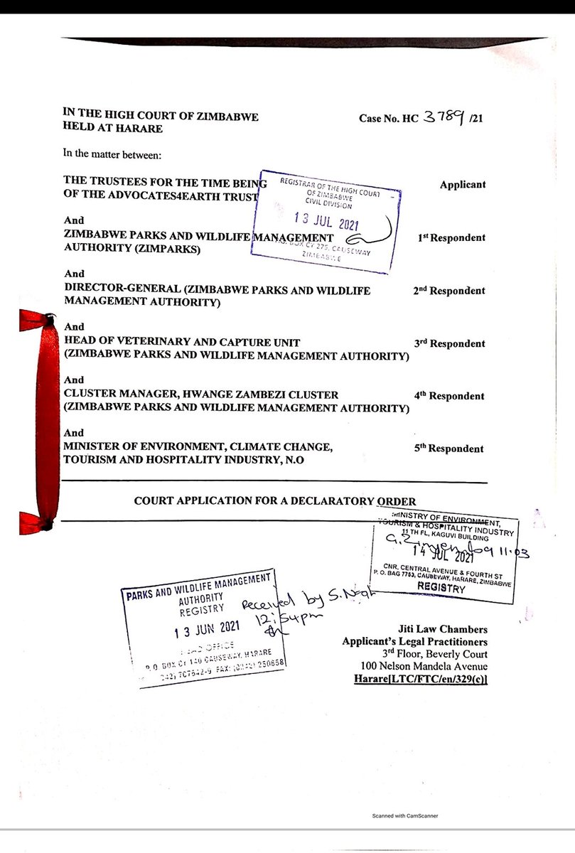 COURT DIARY: This week we filed a court application for a declaratory order to ensure that the #Zimbabwe govt and its agencies respect and comply with the #CITES Convention, esp the resolution that trade in #elephants be to the species' "natural and historical range" in #Africa.