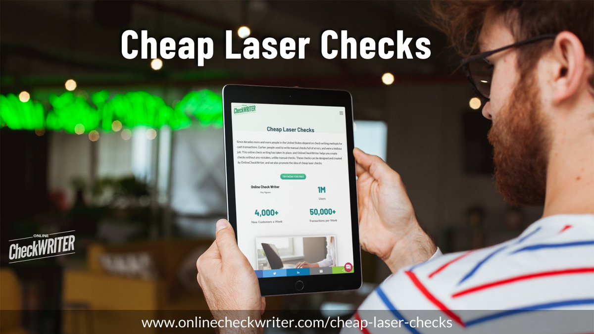 webcheckwriter's tweet photo. https://t.co/0yn2Q4L5Nf
Laser checks are cheaper than MICR checks. You can save a lot by printing laser checks from home. OnlineCheckWriter helps you to print Cheap Laser Checks from home or office using your regular printer.
#CheapLaserChecks #CheapCheckPrinting #MicrPrinting https://t.co/xHkyTkC0Jb