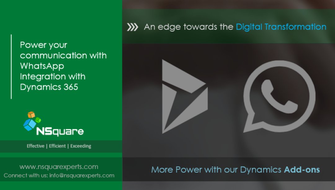 NXperts's tweet image. #nsquarexperts #whatsapp @integration with #d365. #digitaltransformation #CRM #solutions . Connect with us: nsquarexperts.com/whatsapp-integ…