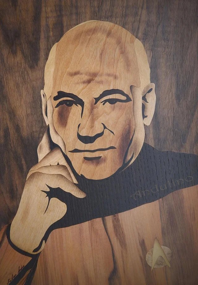 Happy birthday Patrick Stewart! wood art ccto Marquetry maker 