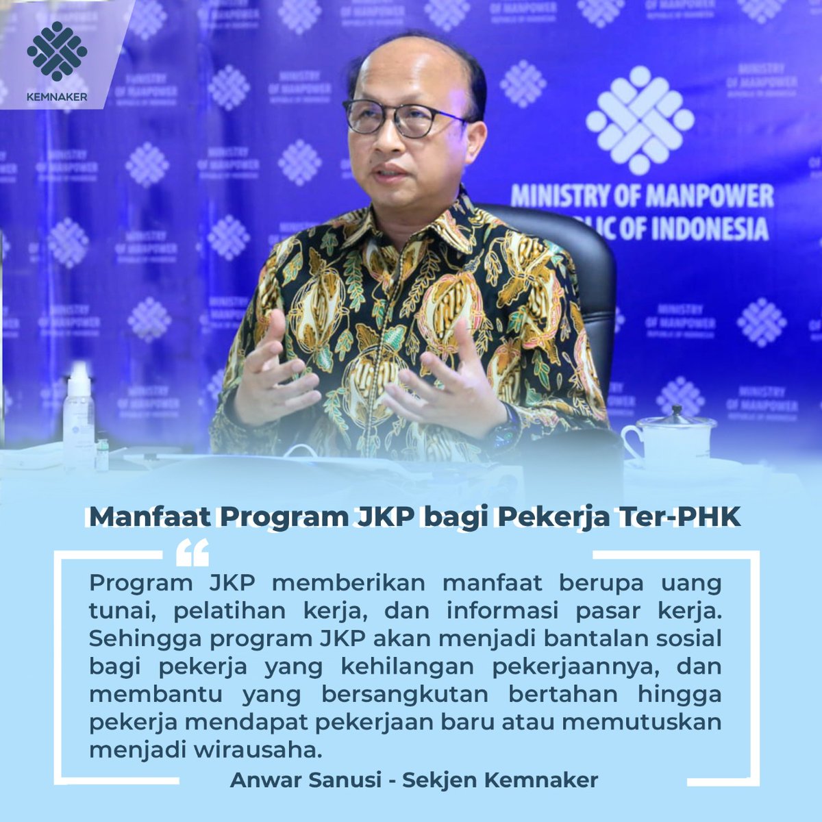 #SiaranPersKemnaker

Manfaat program Jaminan Kehilangan Pekerjaan (JKP) bagi pekerja yang ter-PHK.
⬇️⬇️⬇️
kemnaker.go.id/news/detail/ke…