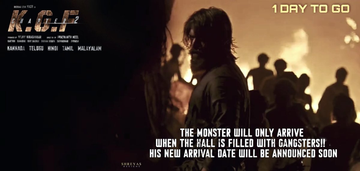 NameIsShreyash's tweet image. 1 Day To Go 💥😈 Poster 

#KGFChapter2 #YashBOSS 
#KGFChapter2Update @TheNameIsYash Boss