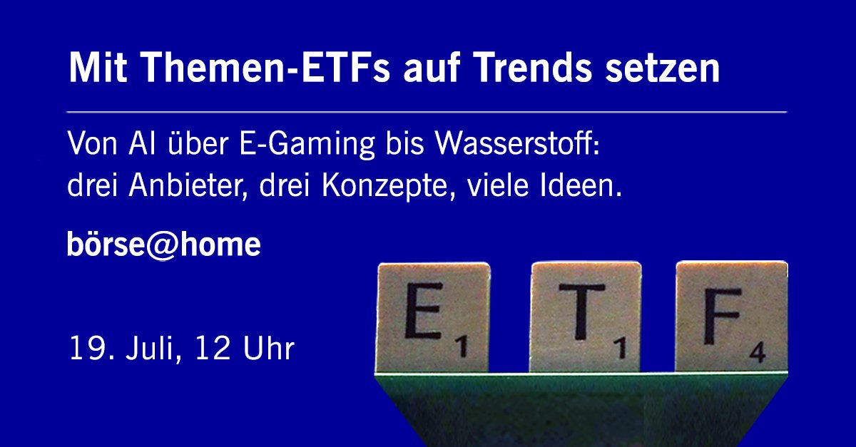 Am Montag machen wir bei börse@home ein Schaufenster für drei Anbieter von Themen-ETFs auf. Dominik Schmaus <a href="/vaneck_eu/">VanEck Europe</a>, Andre Voinea @HANetf und Philipp von Königsmarck @LGIM stellen ihre Ansätze vor. Jetzt anmelden: boerse-frankfurt.de/webinare
