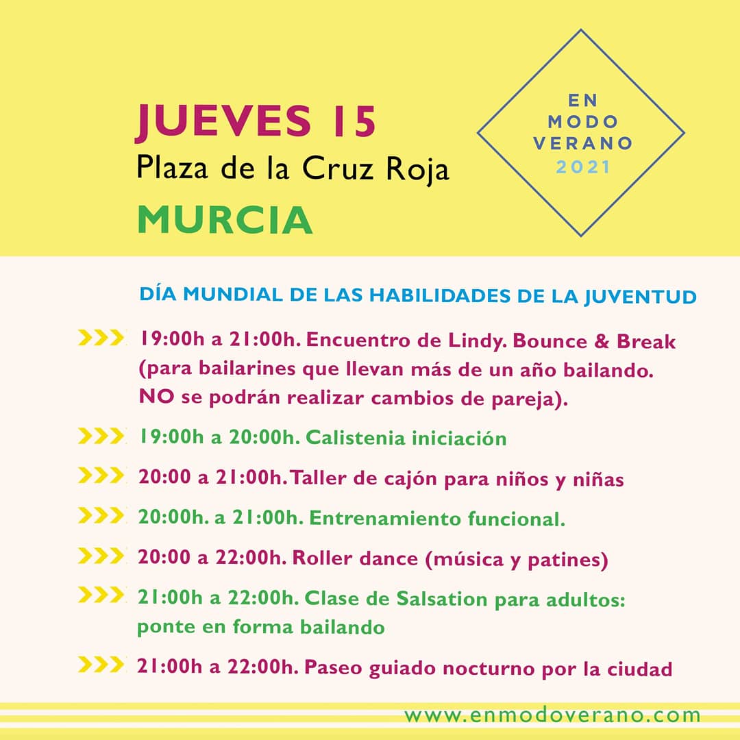 AOxigenarte's tweet photo. 📢 ¡Hoy visitamos la Plaza de la Cruz Roja con talleres y actividades gratuitas para toda la familia! 😍🤗💚

👉 Encuentro de lindy hop, calistenia, taller de cajón flamenco, deporte, espectáculo de roller dance, Salsation y paseo guiado nocturno‼️

@AytoMurcia @parquesdemurcia https://t.co/afARGMCzgY