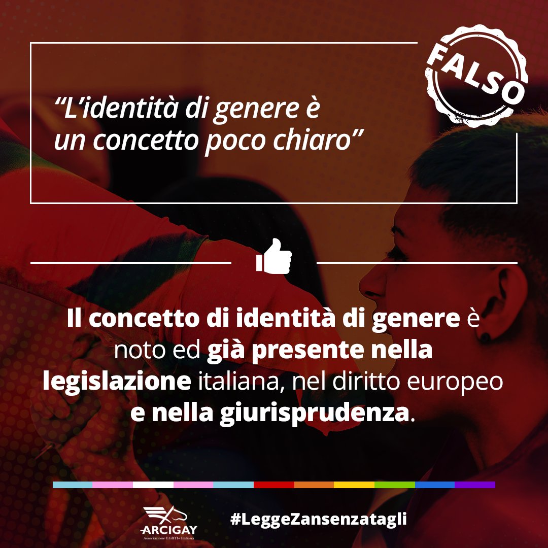 #LeggeZansenzatagli non si occupa di percorsi di affermazione di genere (c’è già la L.164/82) ma introduce l’identità di genere tra le condizioni personali che potrebbero essere oggetto di violenza e discriminazione e che necessitano di tutela #Nonunpassoindietro #TuttзoNessunə