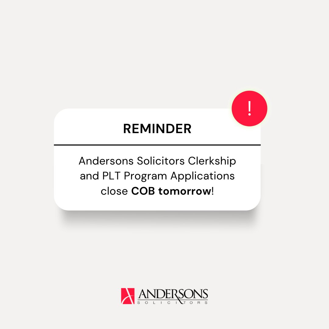 Are you a university student looking to complete a clerkship, or needing to complete your PLT?

Reminder: applications for our Clerkship and PLT Program close COB tomorrow.

andersons.com.au/careers/clerks…