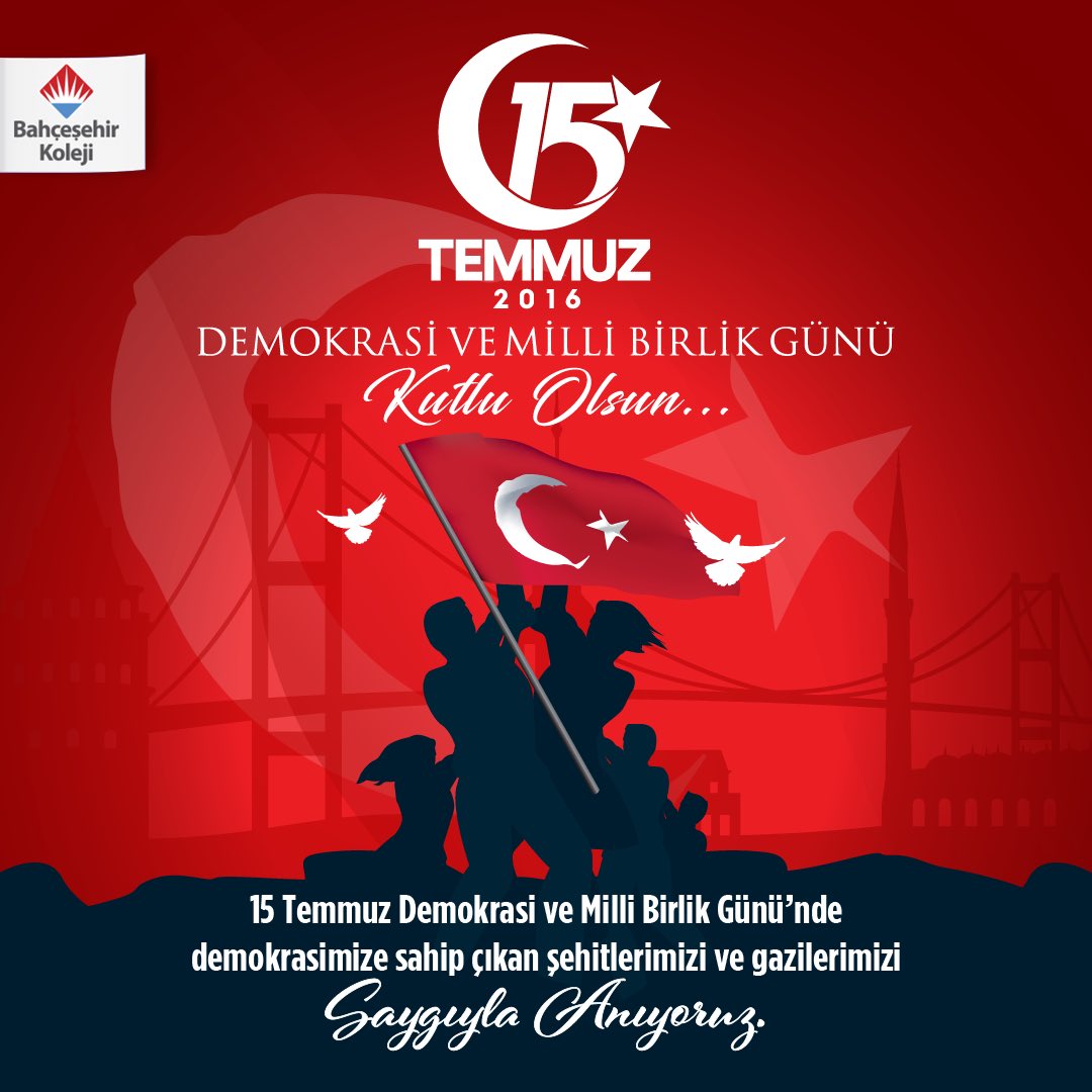 15 Temmuz Demokrasi ve Milli Birlik Günü’nde şehitlerimizi saygı ve minnetle anıyoruz. 🇹🇷

#BahçeşehirKoleji #15Temmuz