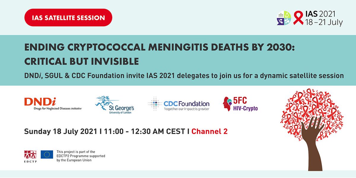 EADirectorDNDi's tweet image. Join our #IAS2021 satellite session co-organized with @StGeorgesUni &amp;amp; @CDCFound this Sunday 18th July to hear from leading researchers &amp;amp; advocates on tacking HIV-related #cryptococcal meningitis.
Programme ➡️ bit.ly/36xq1PZ