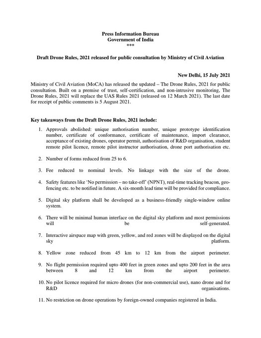 Draft #DroneRules, 2021 released for public consultation by the ...