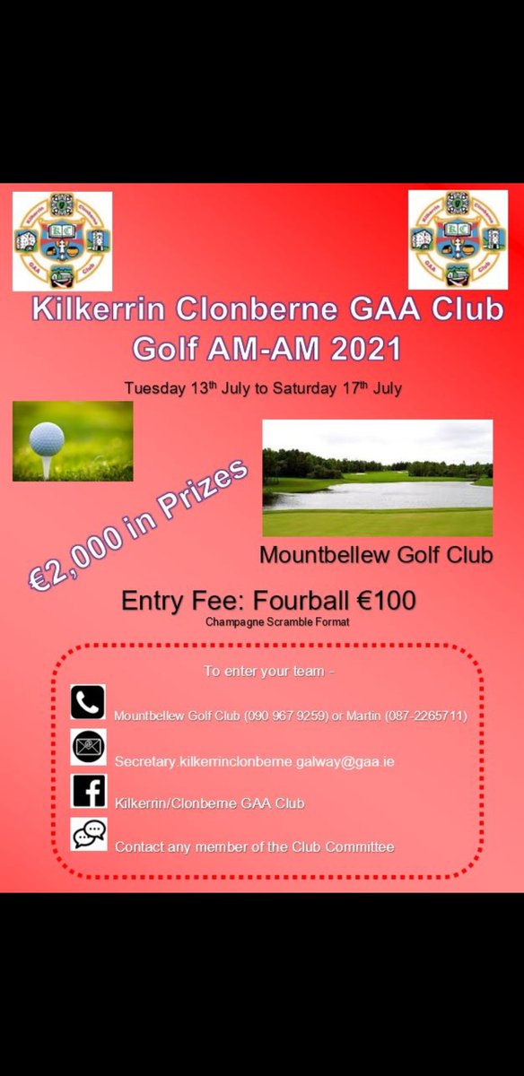 3 days left in our Golf AmAm. Perfect weather conditions over the next few days with the course in Mountbellew in top class condition. Ring the club house to book your tee time. #golf #gaa #Galway #galwaygaa