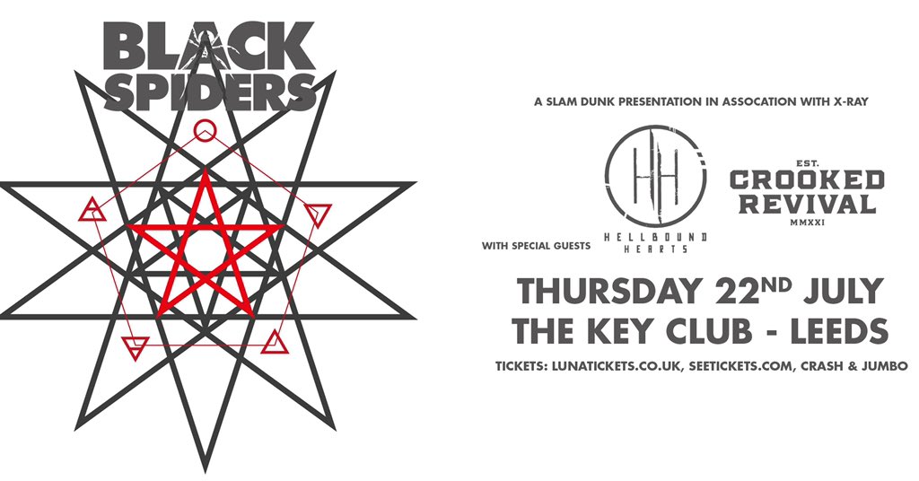 Special guest announcement! Yorkshire dark rock outfit Hellbound Hearts join Black Spiders on their return to Leeds next Thursday!! Grab your tickets at lunatickets.co.uk, Jumbo Records &amp; Crash Records now 🤘🤘  lunatickets.co.uk/event/black-sp…