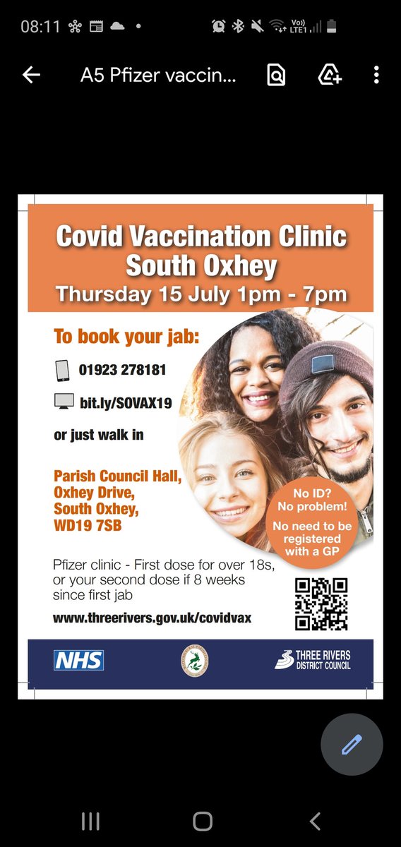 If you need a 1st dose pfizer 💉 or a 2nd dose and its been 8 weeks since your 1st dose... please feel free to attend the local clinic below.

#COVID19 
<a href="/OxheyParkFoOP/">Friends of Oxhey Park</a> <a href="/OxheyVillage/">OVEG</a> <a href="/BusheyOxheyInfs/">Bushey and Oxhey Infant School</a> <a href="/southoxheyrugby/">South Oxhey RFC</a> <a href="/southoxheylab/">South Oxhey Labour</a> <a href="/BusheyandOxhey/">Bushey and Oxhey FC</a>
