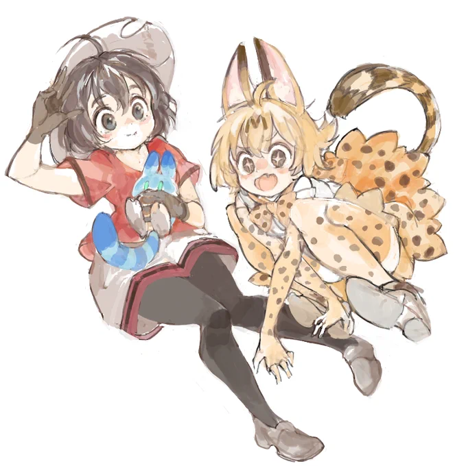 絵チャの産物、
けものフレンズのかばんちゃん、
サーバルちゃん。 