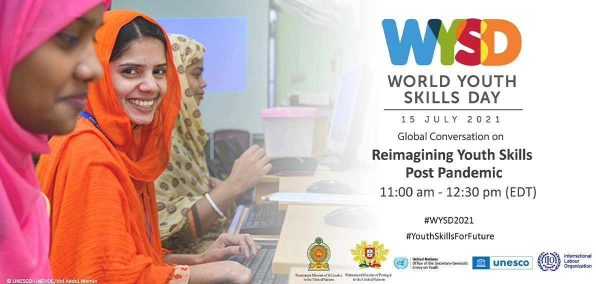 Today is #WorldYouthSkillsDay! 

Join @UNESCO & @UNEVOC to celebrate the #resilience and #creativity of young people throughout the #COVID19 crisis. Learn more about the virtual event here ➡️ buff.ly/2Jzkpdh

#WYSD2021 #youthskills
