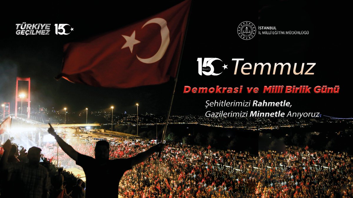 15 Temmuz Demokrasi ve Millî Birlik Günü'nün birlik ve beraberliğimize, demokrasimize güç katmasını diliyor, asil direnişin kahramanları şehit ve gazilerimizi rahmet ve minnetle anıyoruz.
#15Temmuz 
<a href="/ziyaselcuk/">Ziya Selçuk</a> <a href="/tcmeb/">Millî Eğitim Bakanlığı</a> <a href="/memleventyazici/">Levent Yazıcı</a>