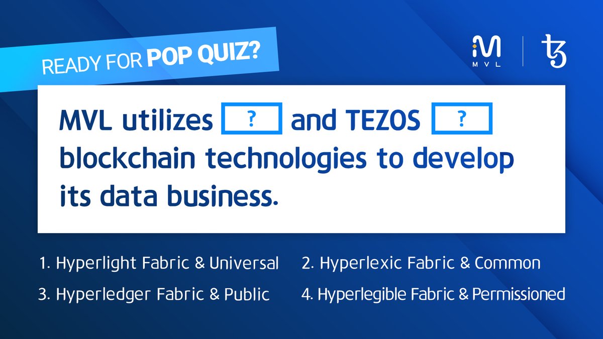 mvlchain's tweet photo. [Ready for Pop Quiz?]

Which one is correct answer for blanks?

1️⃣ Follow @tezos @mvlchain
2️⃣ Comment answer &amp; SUPPORTIVE MESSAGE of MVL &amp; Tezos partnership on MVL 
(English only)
*RT will increase chance to win!

Details: https://t.co/6xN9hIPefh

End: SAT, July 17th 23:59(SGT) https://t.co/h6LOu5ytJl