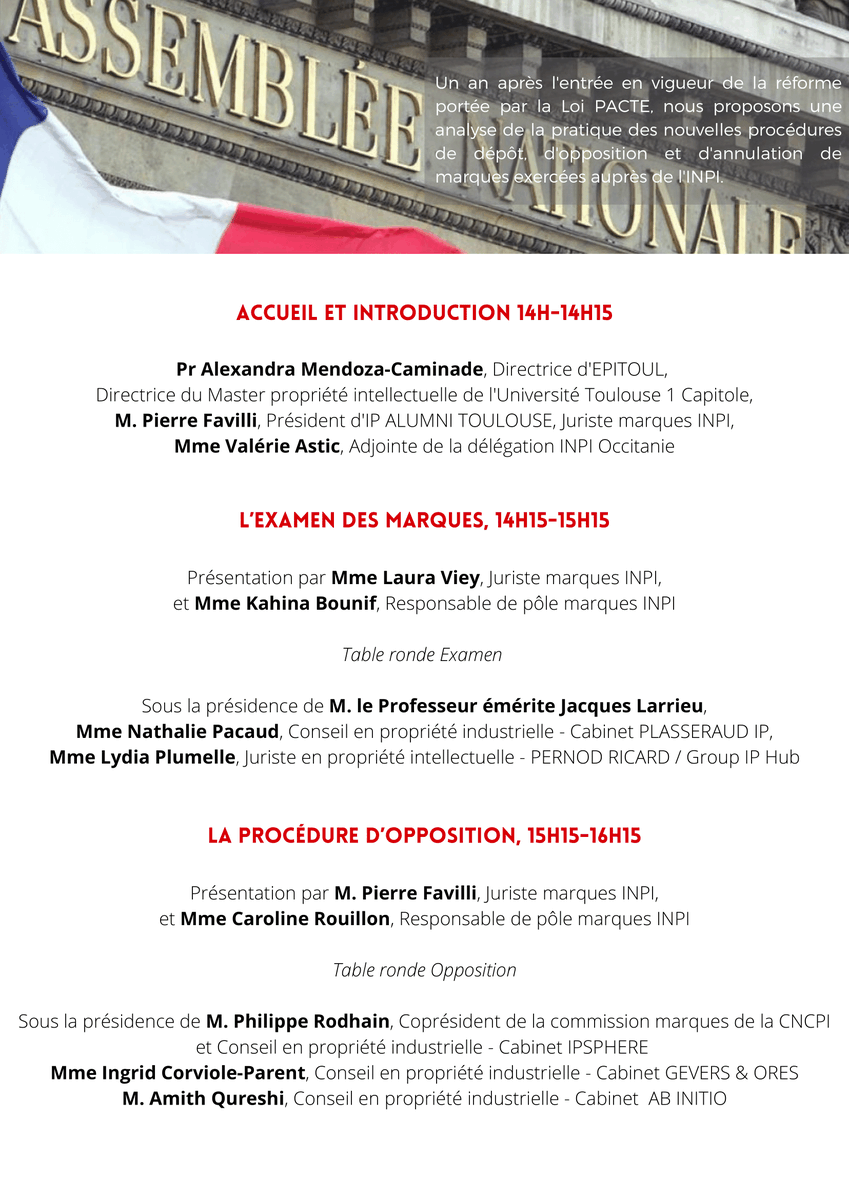 IPSPHERE's tweet photo. Ravi et honoré de présider la table ronde sur la nouvelle procédure d’opposition de marques (bilan et perspectives) lors de la conférence : Un an de réforme en droit des marques auprès de l’INPI 
Vendredi 17 septembre, 14h-17h30
Inscription : https://t.co/Qx3F3yJY8K https://t.co/2nWn56pDFF