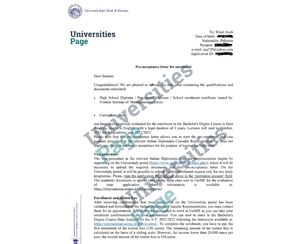 UniversitiesPa1's tweet photo. Congratulations to our one other student to secure Bachelor's degree admission to Italy University for the 2021 September session.
Apply now at https://t.co/WyPW5vT1Sv

#italy #universitiespage #consultantinlahore #europevisa #bachelor  #BachelorsDegree https://t.co/l8mN22Urgf