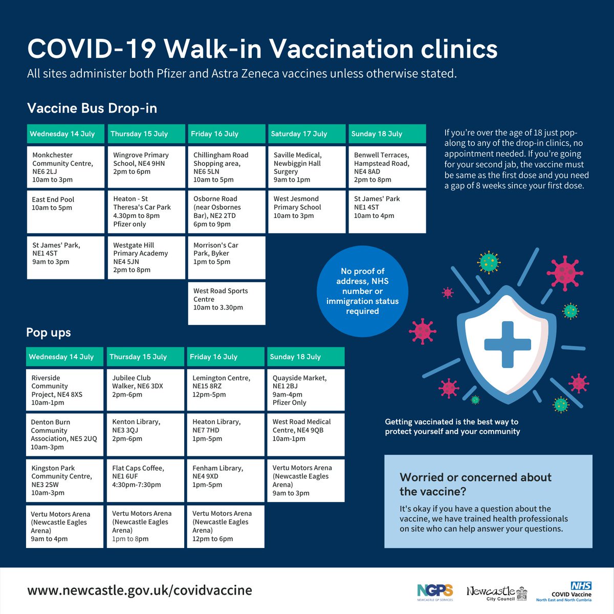 If you want a Covid vaccine this week there is no need to make an appointment, just rock up at one of our walk-ins in #Newcastle