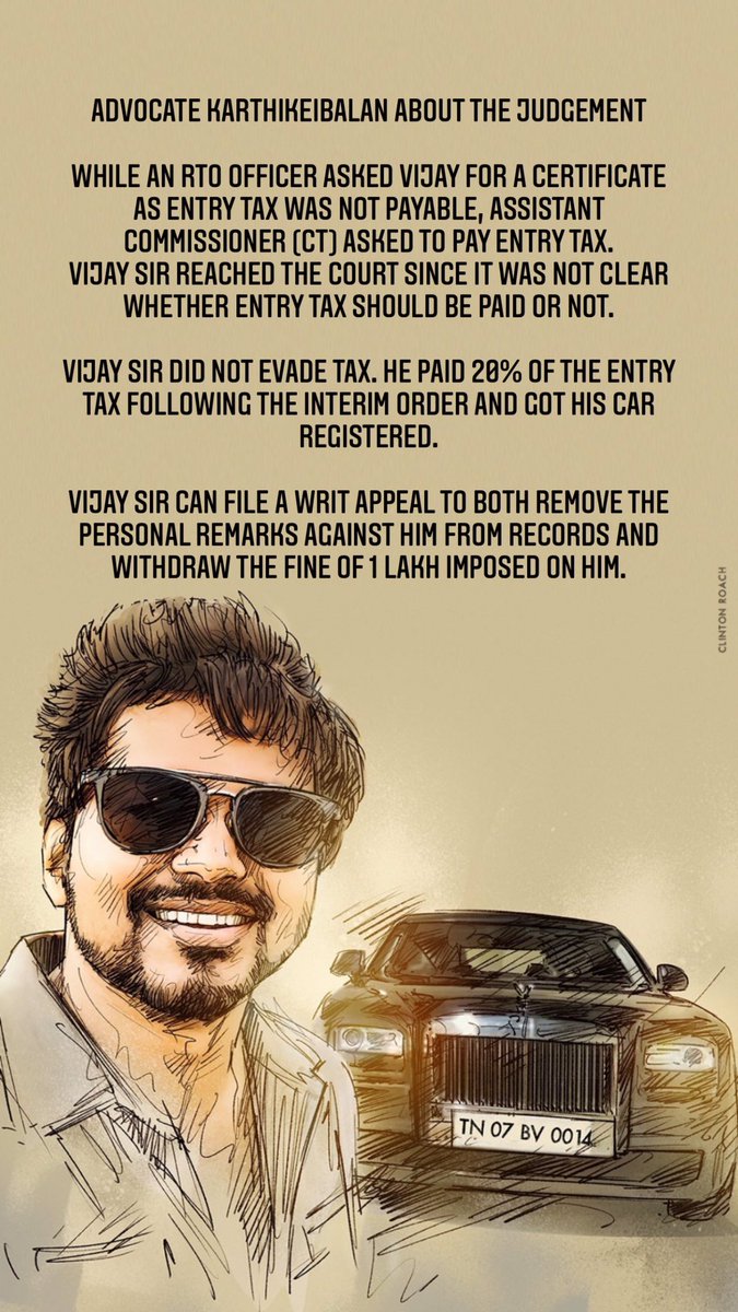 Actor_Vijay's tweet photo. Advocate @KarthikeiBalan about the judgement in an interview! 

#Beast #Master @actorvijay #RollsRoyceGhost https://t.co/tUK08QTwYy