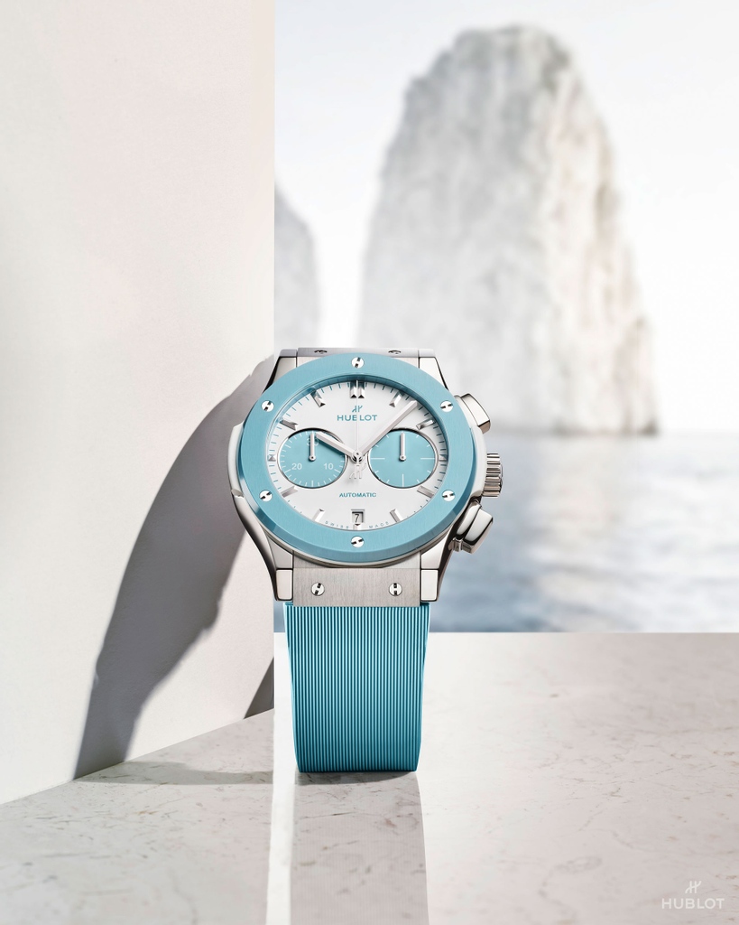Hublot's tweet photo. Hublot takes over the Mediterranean sea with the launch of new limited edition pieces, the #ClassicFusionCapri, #ClassicFusionBodrum, #ClassicFusionMykonos and #ClassicFusionIbiza! From #Italy to #Greece via #Turkey and #Spain, join us on our journey into summer! https://t.co/RMEQ7Y13Cu