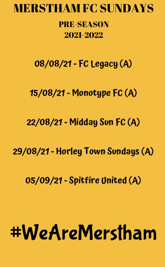 PRE-SEASON 2021/2022| ✅

A tough pre-season schedule ahead for the boys…

First up we travel to @FC_Legacy1 in just over 3 weeks! 😅

#COYM 
#SundayMoatsiders 

🧡🖤