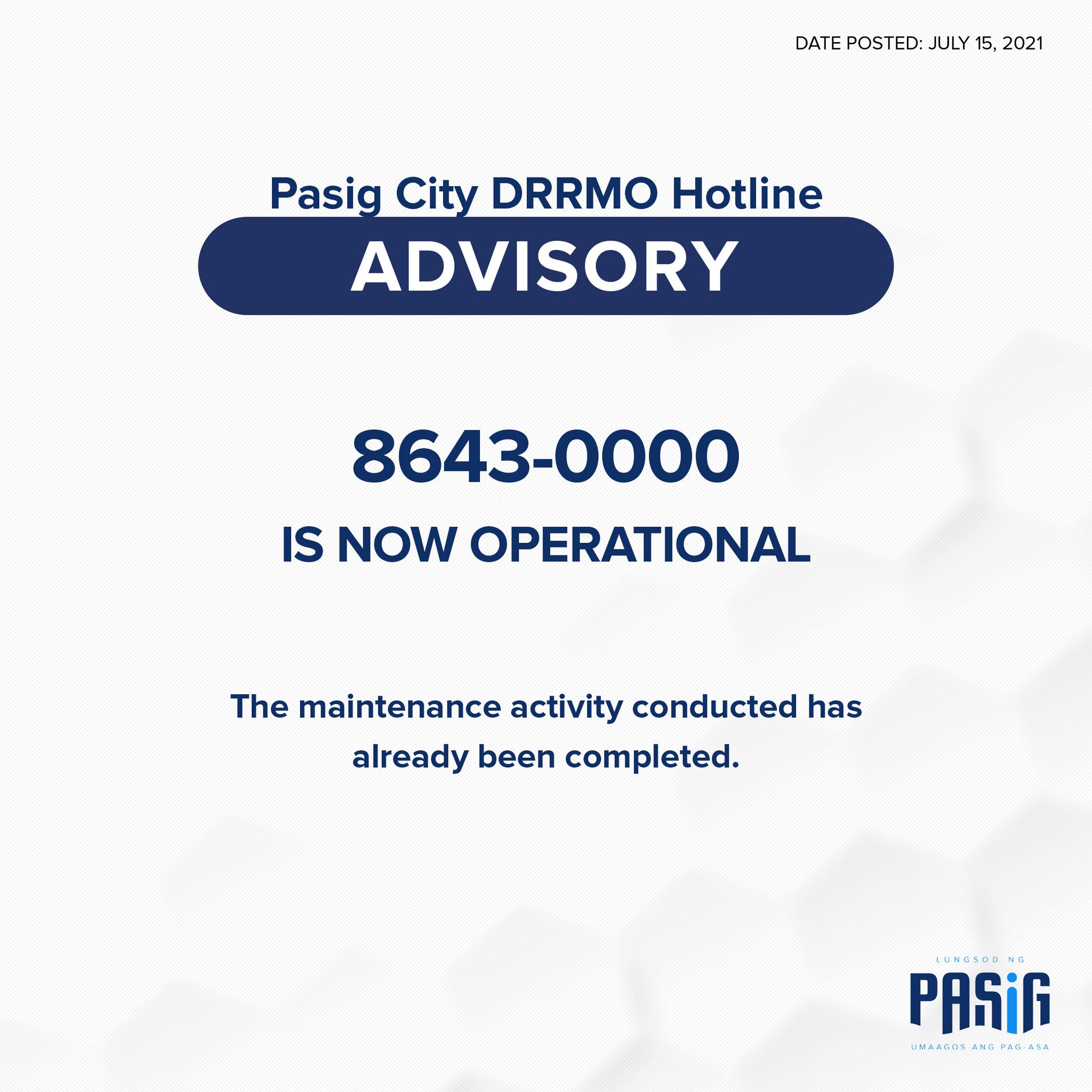 Pasig Info on Twitter "And it's up! The Pasig City Emergency Hotline