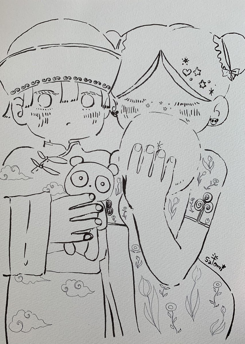 娘が塗り絵をしたいというので1発描き塗り絵を描きました⏱
チャイナっ子🩰 