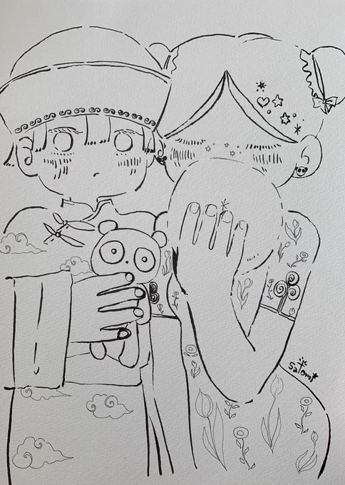 娘が塗り絵をしたいというので1発描き塗り絵を描きました⏱
チャイナっ子🩰 