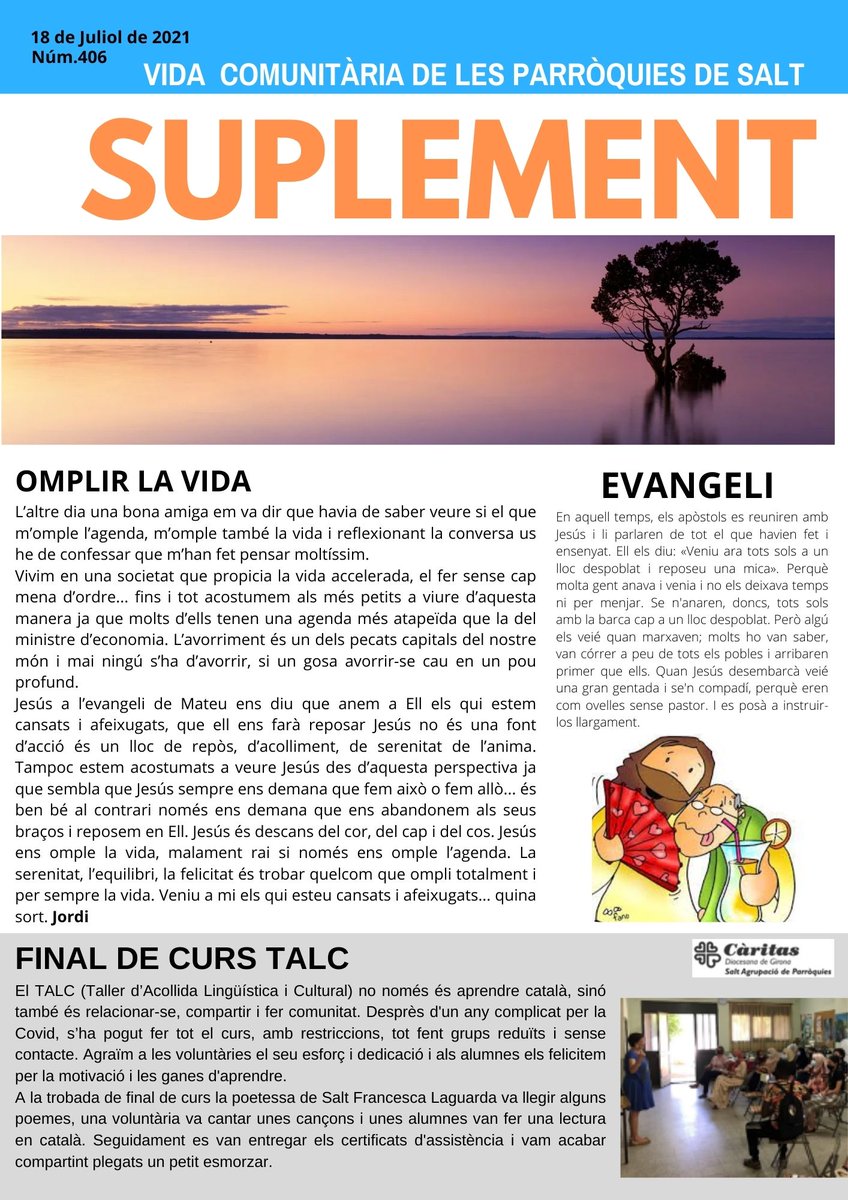 santjaumedesalt's tweet photo. Us oferim el suplement d'aquest diumenge de les parròquies de Salt. #omplirlavida #Talc #festamajor #esplaikids #meditaciocristiana #evangeli https://t.co/XGEkZKBOYi