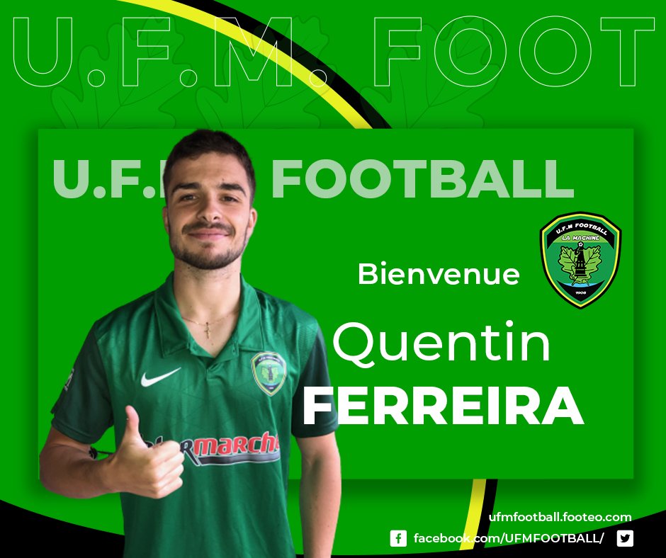 FootballUfm's tweet photo. 🚨 INFO MERCATO 🚨

L'UFM enregistre l'arrivée de Quentin FERREIRA, qui nous viens de l'A.S. Garchizy (R1).

Cet ailier vient renforcer le secteur offensif du groupe.

Bienvenue Quentin ! 💚🖤 https://t.co/e1LKJkkpMr